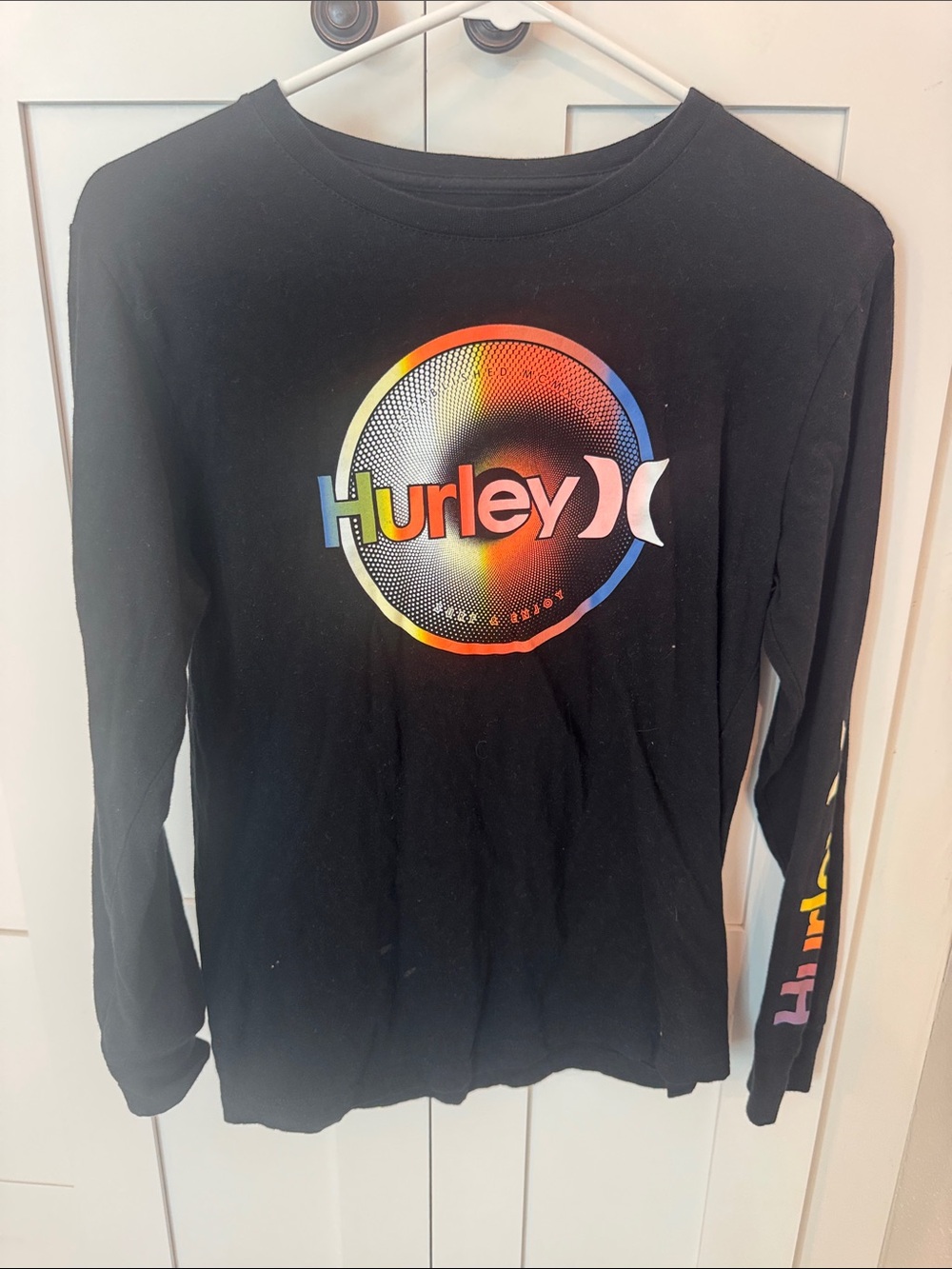 Hurley Youth Large Black Long Sleeve Tee with Colorful Disc Logo